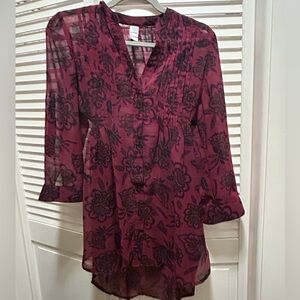 BONGO Burgundy Top with Black Floral Design